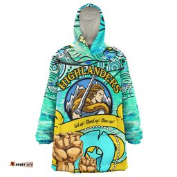 Otago Highlanders Rugby Snug Hoodie - Custom Naidoc Week Highlanders Warrior with Aboriginal Inspired "Get up! Stand up! Show up!" Oodie Blanket