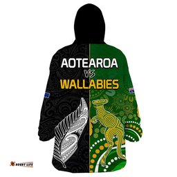 aotearoa rugby all black combine australia wallabies wearable blanket hoodie aboriginal kangaroo and maori fern