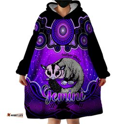 personalised australia gemini sugar gilder zodiac wearable blanket hoodie auz astrology aboriginal purple