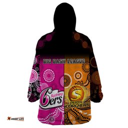 perth scorchers and sydney sixers cricket wearable blanket hoodie aboriginal art