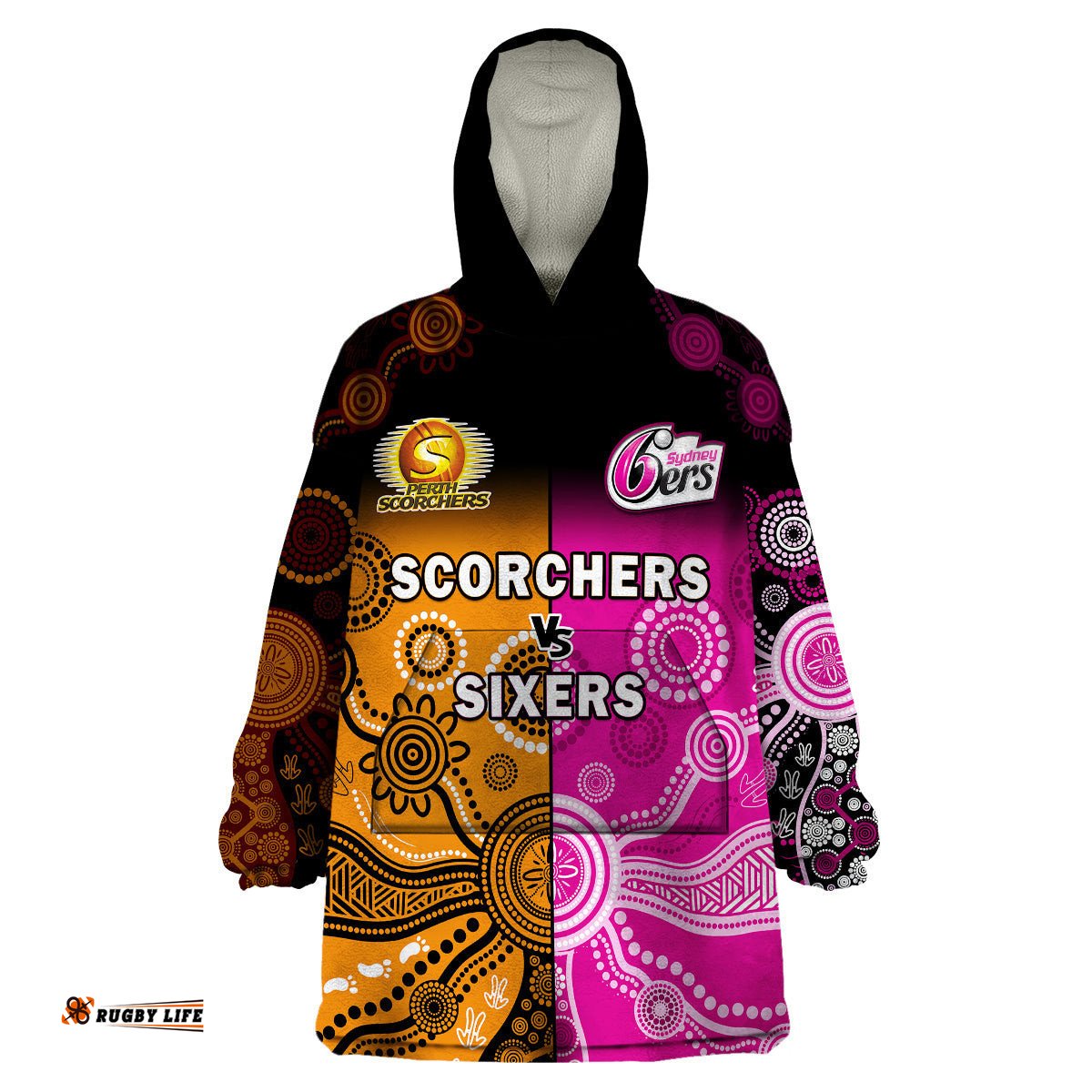 perth scorchers and sydney sixers cricket wearable blanket hoodie aboriginal art