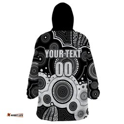 custom personalised and number magpies afl wearable blanket hoodie aboriginal patterns