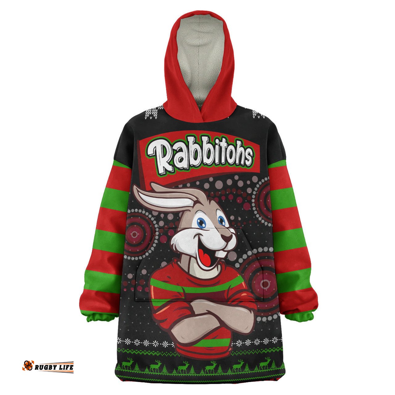 South Sydney Rabbitohs Snug Hoodie - South Sydney Rabbitohs Ugly Christmas Knitted Oodie Blanket