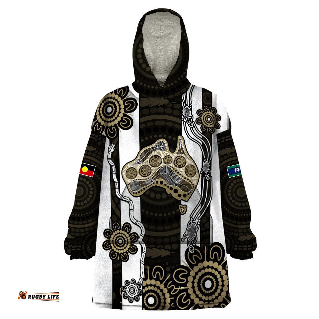 custom text and number naidoc collingwood football wearable blanket hoodie proud to be magpies aboriginal version