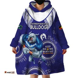 custom nrl bulldogs naidoc week wearable blanket hoodie keep the fire burning indigenous art