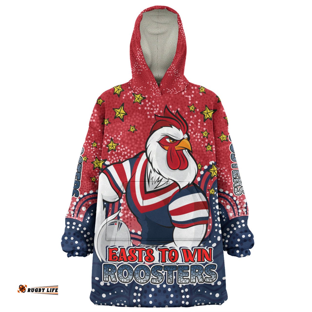 Sydney Roosters Custom Snug Hoodie - Custom With Aboriginal Inspired Style Of Dot Painting Patterns Snug Hoodie