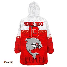 custom text and number dolphins rugby wearable blanket hoodie anzac day poppy aboriginal