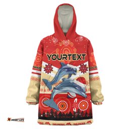 Redcliffe Dolphins Christmas Snug Hoodie - Custom Redcliffe Dolphins Christmas with Ugly Pattern and Aboriginal Inspired Oodie Blanket
