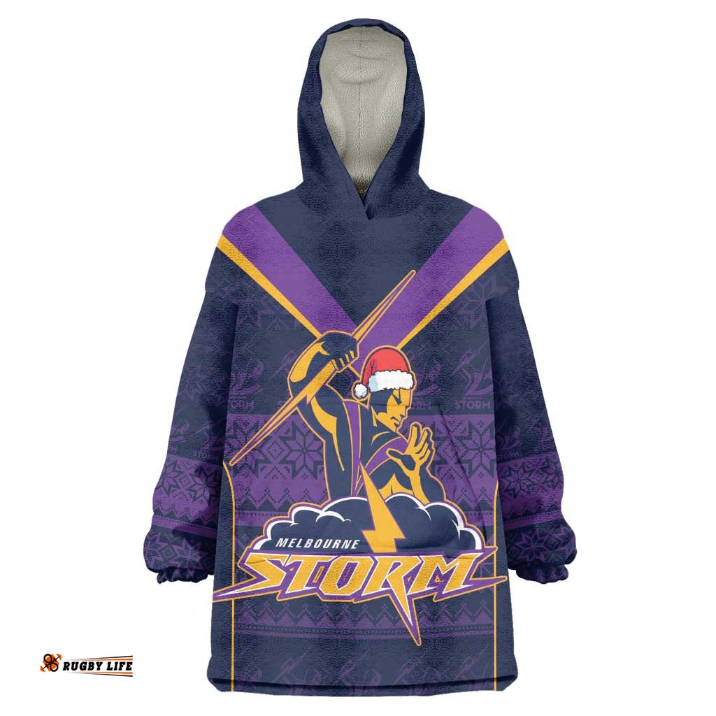 nrl storm christmas custom wearable blanket hoodie minimalism style