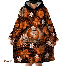 australian scorchers cricket wearable blanket hoodie baeuty pacific hibiscus and polynesian pattern