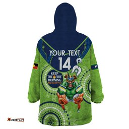 custom nrl raiders naidoc week wearable blanket hoodie keep the fire burning indigenous art