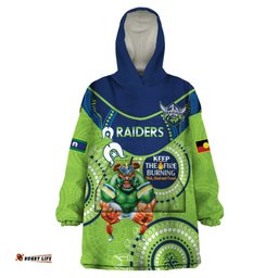 custom nrl raiders naidoc week wearable blanket hoodie keep the fire burning indigenous art