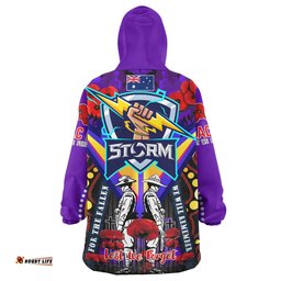 Melbourne Storm Anzac Day Watercolour Snug Hoodie - Custom Remembrance Melbourne Storm With Poppy Flower Oodie Blanket