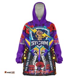 Melbourne Storm Anzac Day Watercolour Snug Hoodie - Custom Remembrance Melbourne Storm With Poppy Flower Oodie Blanket