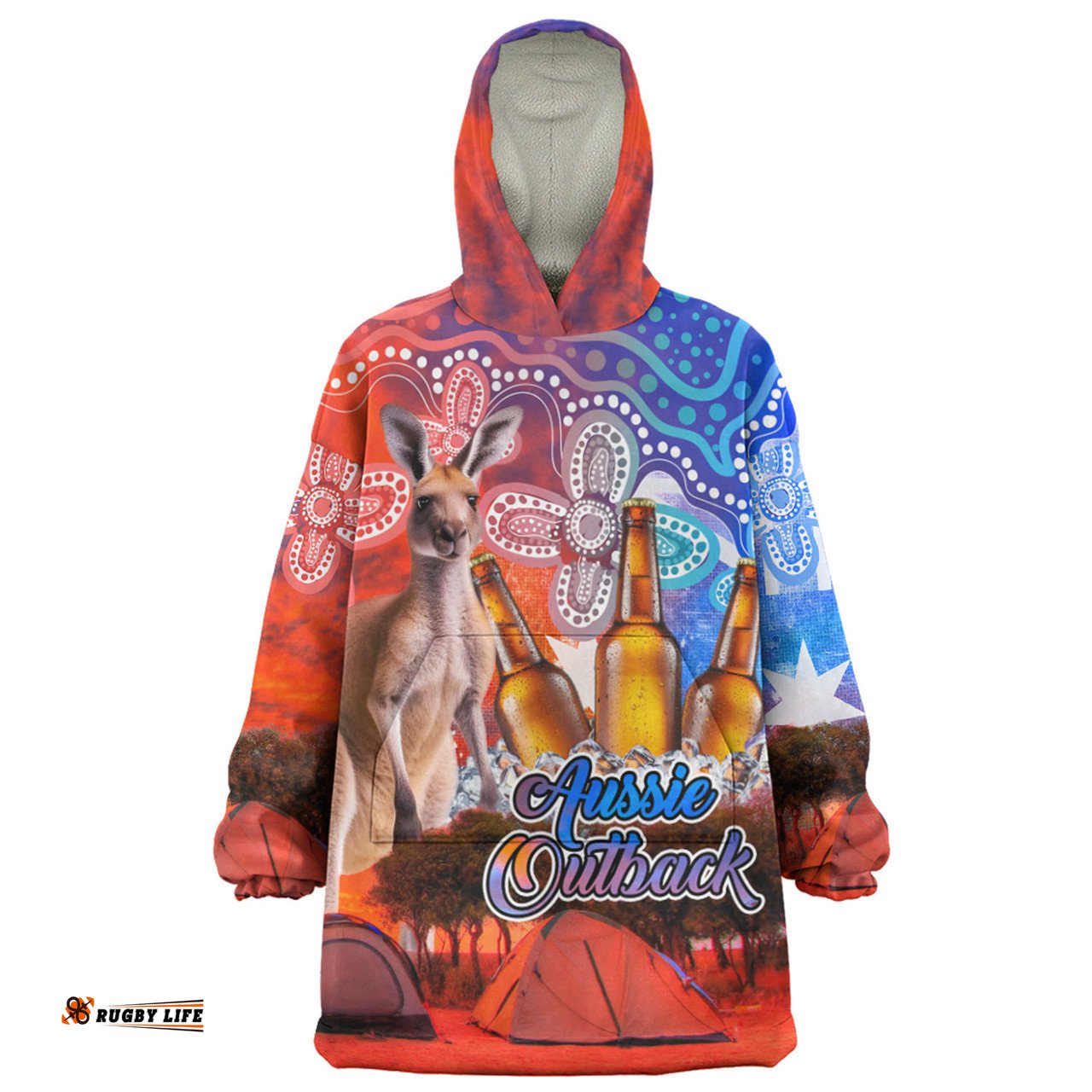 Australia Kangaroo Aboriginal Camping Custom Snug Hoodie - Aussie Outback Camping with Beer Snug Hoodie