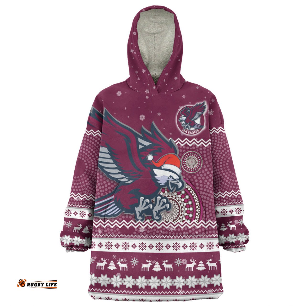 Manly Warringah Sea Eagles Christmas Custom Snug Hoodie - Ugly Xmas And Aboriginal Patterns For Die Hard Fan Snug Hoodie