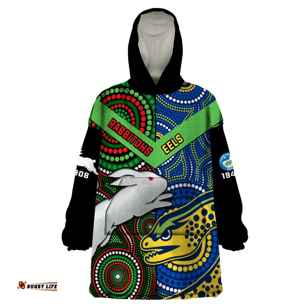 rabbitohs mix eels rugby wearable blanket hoodie souths and parra indigenous