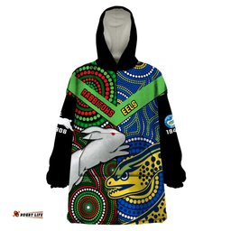rabbitohs mix eels rugby wearable blanket hoodie souths and parra indigenous
