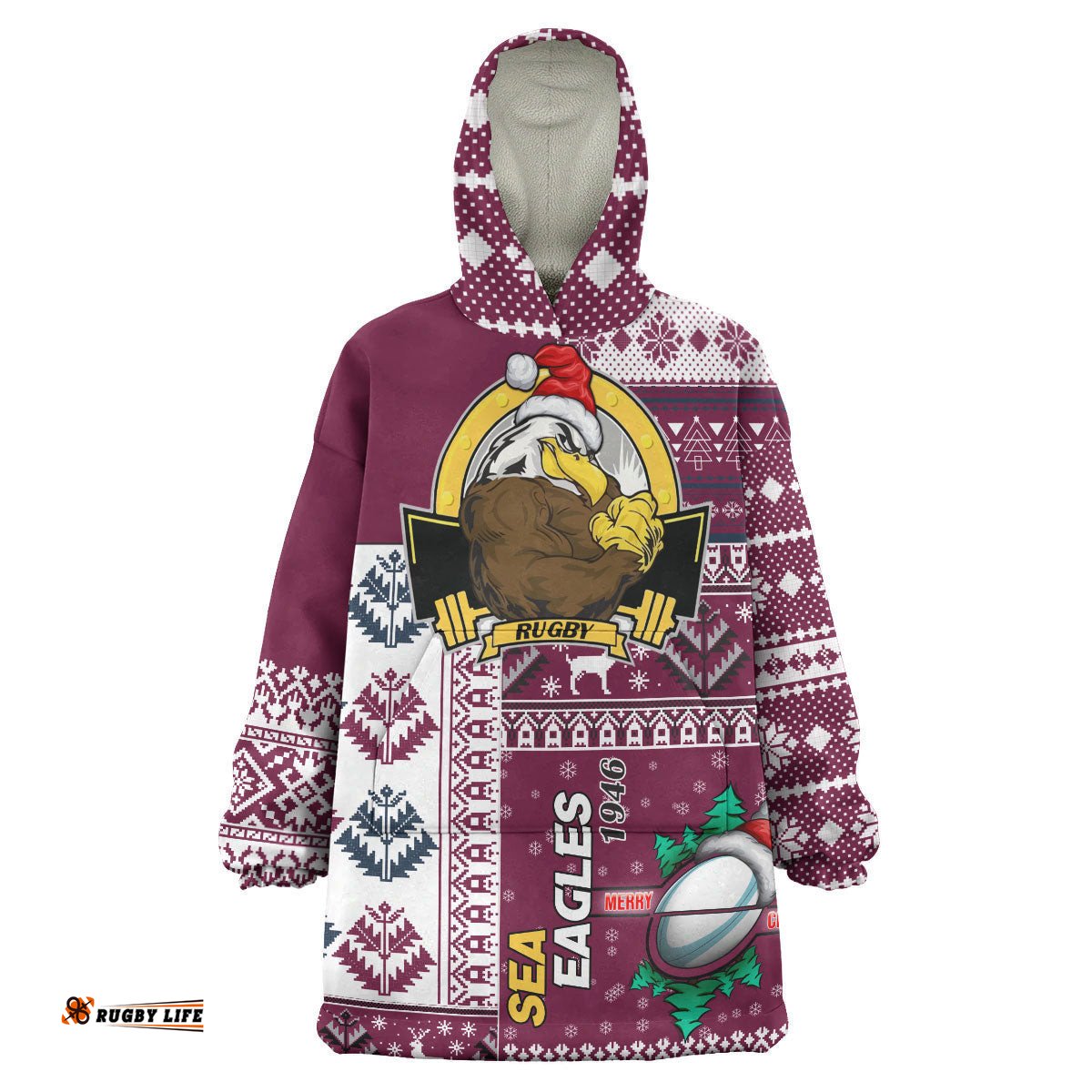 sea eagles rugby snug hoodie custom christmas snowflakes sea eagles mascot wearable blanket hoodie
