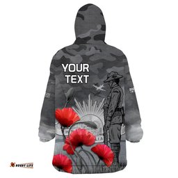custom personalised remembrance day wearable blanket hoodie soldier australian army rising sun with red poppy