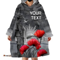 custom personalised remembrance day wearable blanket hoodie soldier australian army rising sun with red poppy