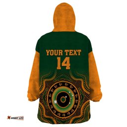 custom text and number wallabies rugby wearable blanket hoodie aussie go champions indigenous green