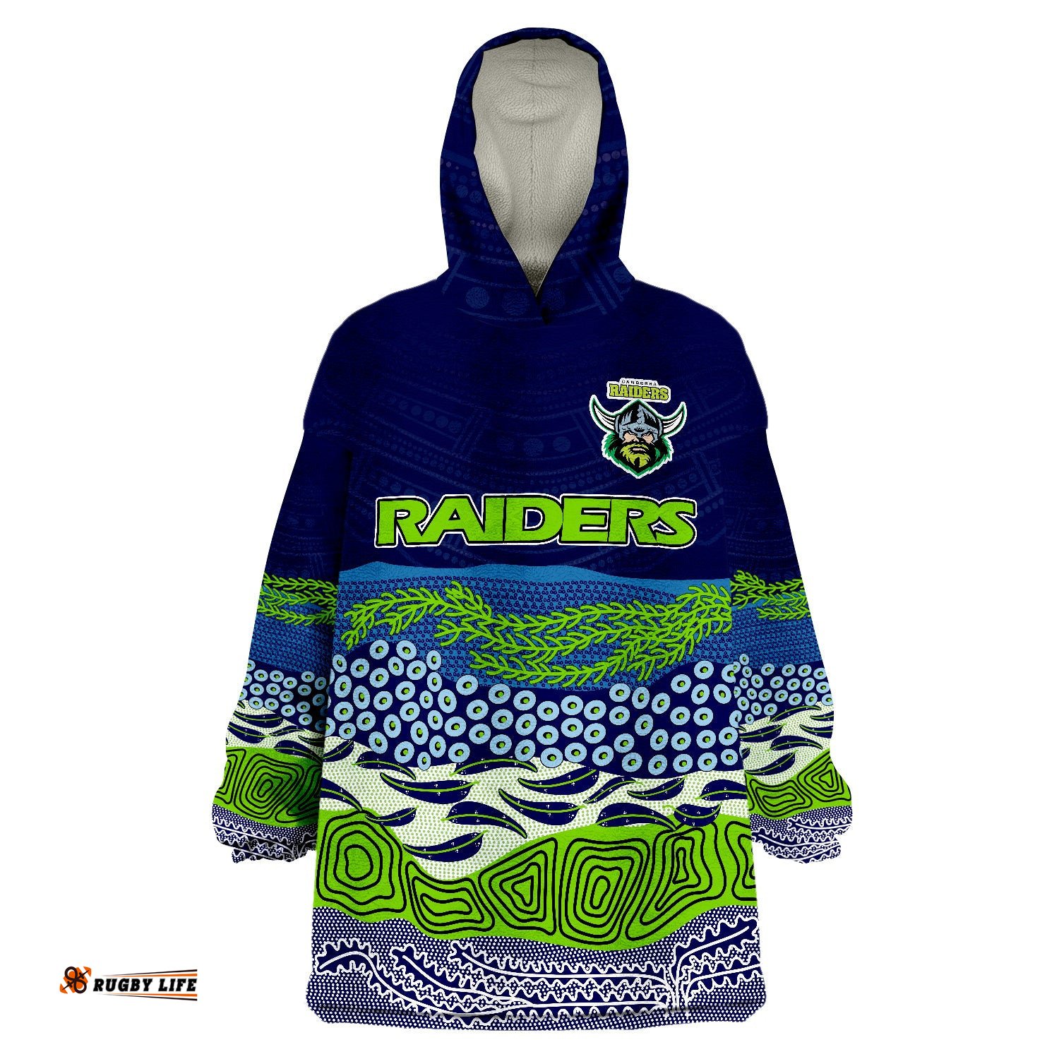 canberra the green machine raiders boomerang indigenous wearable blanket hoodie