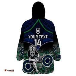 personalised warriors rugby wearable blanket hoodie nz aboriginal mix polynesian pattern