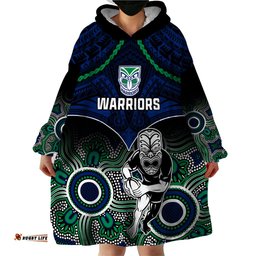 personalised warriors rugby wearable blanket hoodie nz aboriginal mix polynesian pattern