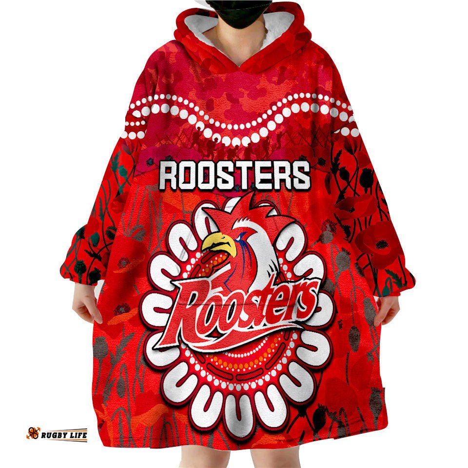 roosters rugby anzac wearable blanket hoodie camouflage poppy