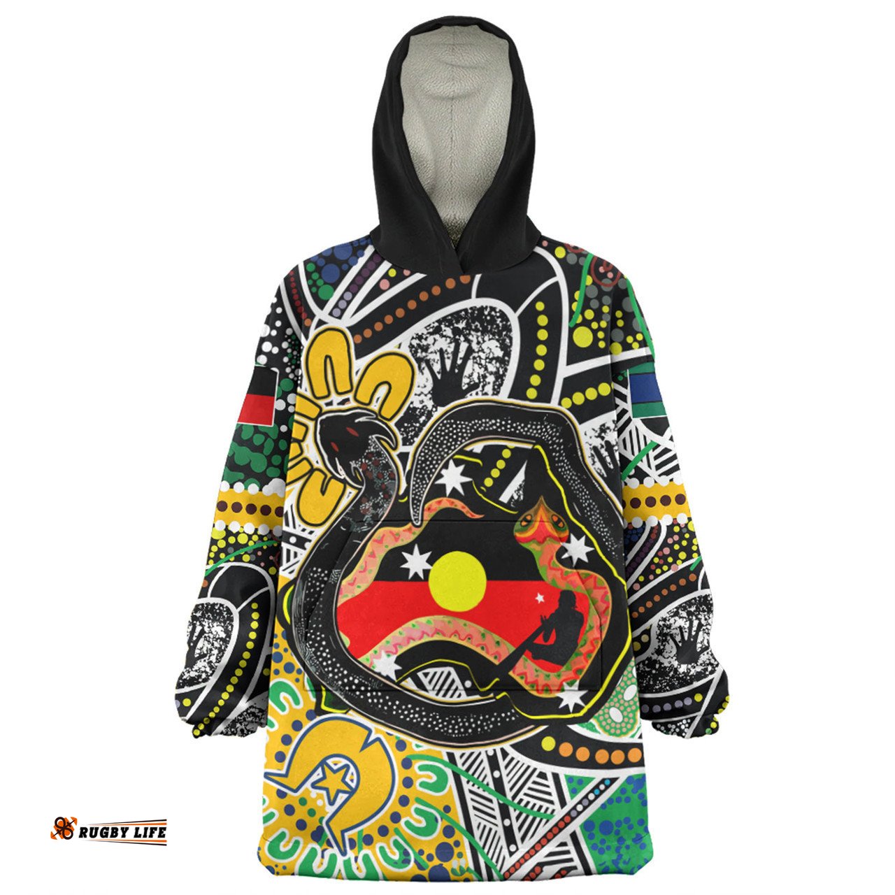 Australia Rainbow Serpent Aboriginal Snug Hoodie - Dreamtime Rainbow Serpent Creates Australia Snug Hoodie