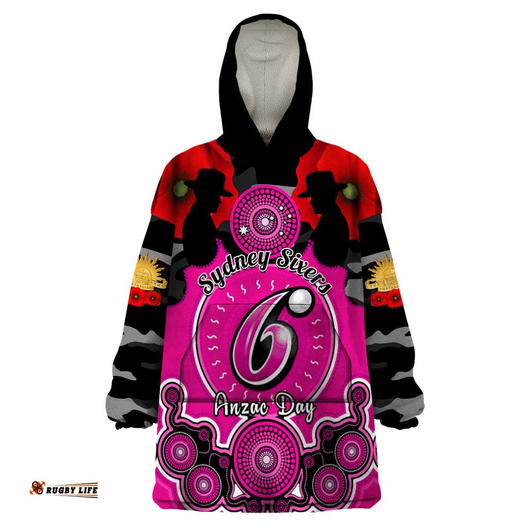 sydney sixers anzac 2024 wearable blanket hoodie lest we forget poppy mix camouflage