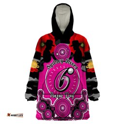sydney sixers anzac 2024 wearable blanket hoodie lest we forget poppy mix camouflage
