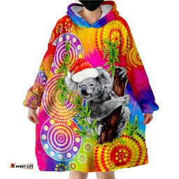 australia koala aboriginal rainbow tie dye merry christmas wearable blanket hoodie
