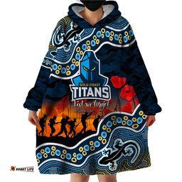 custom personalised anzac day nrl titans wearable blanket hoodie aboriginal lizard patterns