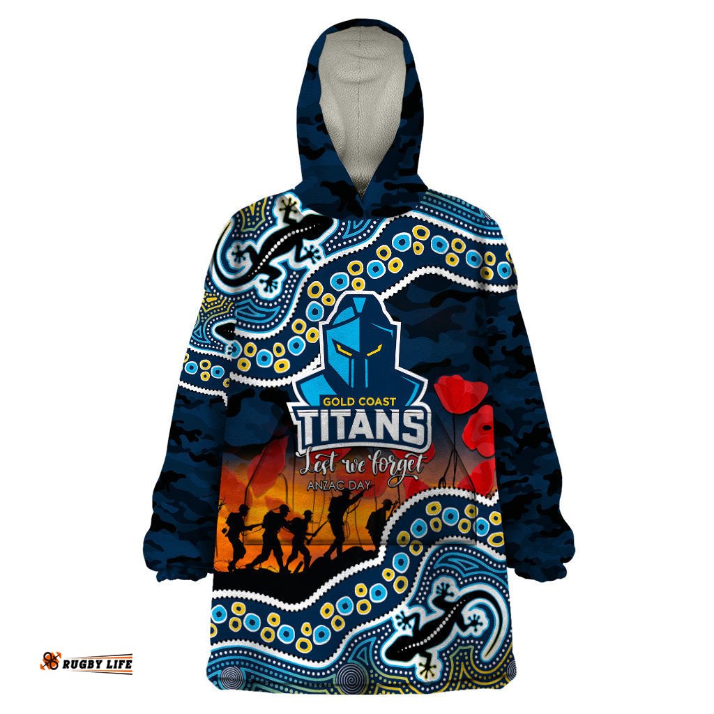 custom personalised anzac day nrl titans wearable blanket hoodie aboriginal lizard patterns