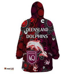nrl dolphins combine queensland origin wearable blanket hoodie indigenous aboriginal style