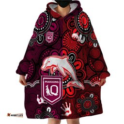 nrl dolphins combine queensland origin wearable blanket hoodie indigenous aboriginal style
