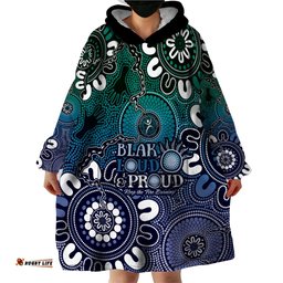 naidoc week 2024 fire burning wearable blanket hoodie aboriginal dots blue art