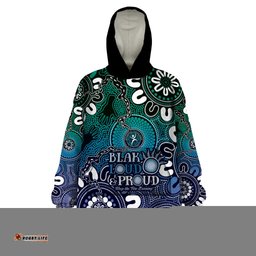 naidoc week 2024 fire burning wearable blanket hoodie aboriginal dots blue art