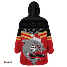 nrl dolphins mascot christmas personalised wearable blanket hoodie black style