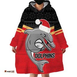 nrl dolphins mascot christmas personalised wearable blanket hoodie black style