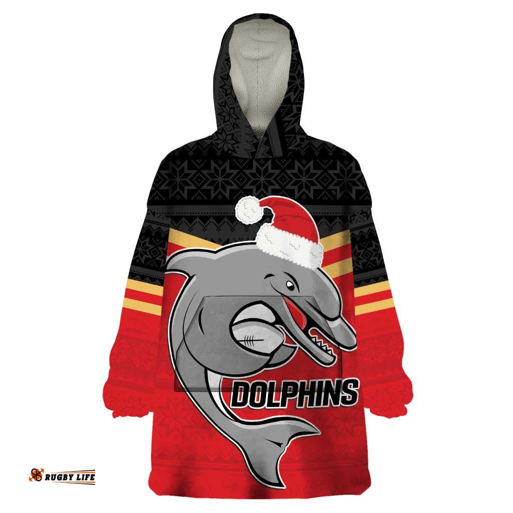 nrl dolphins mascot christmas personalised wearable blanket hoodie black style