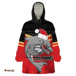 nrl dolphins mascot christmas personalised wearable blanket hoodie black style