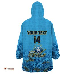 personalised australia rugby wearable blanket hoodie norths devils indigenous art