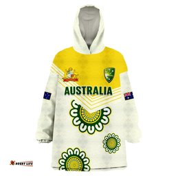 custom text and number australia cricket wearable blanket hoodie boxing day test aussie indigenous