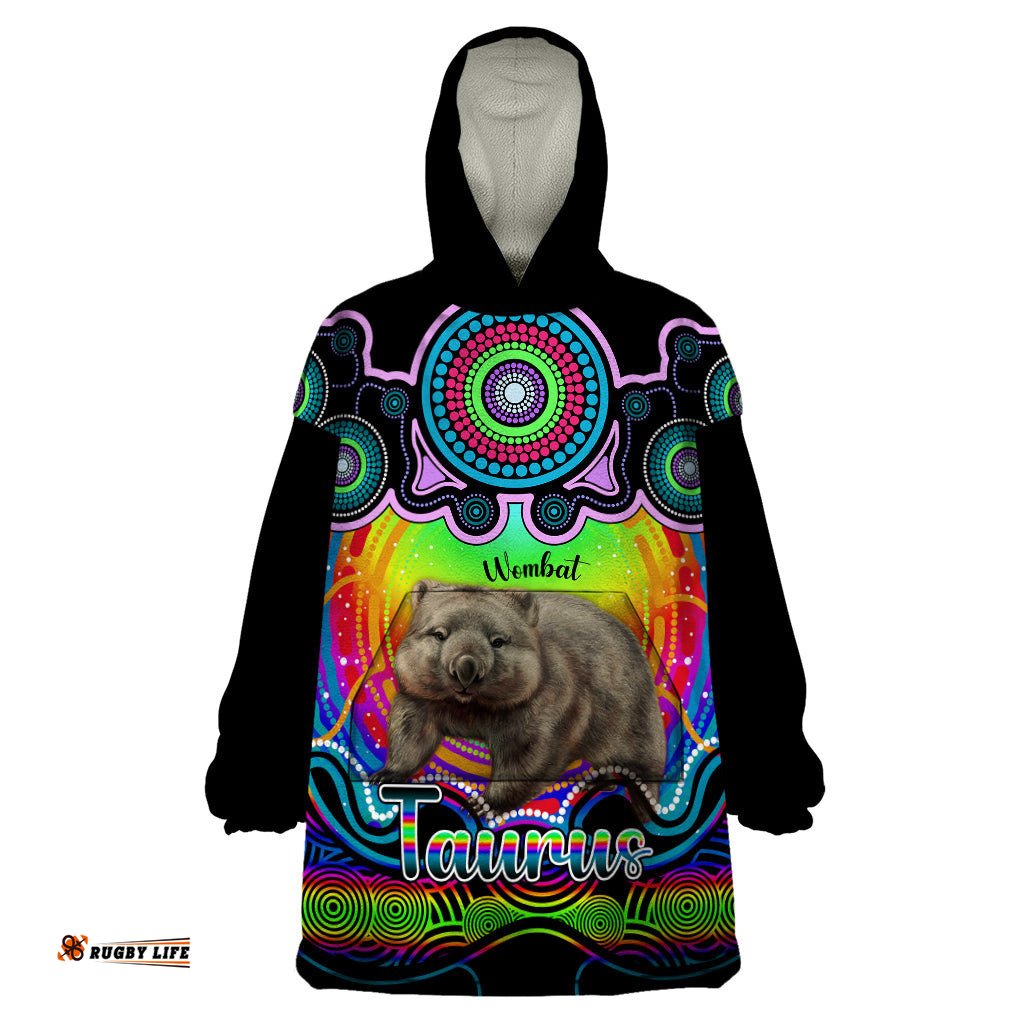 personalised australia taurus wombat zodiac wearable blanket hoodie auz astrology aboriginal rainbow