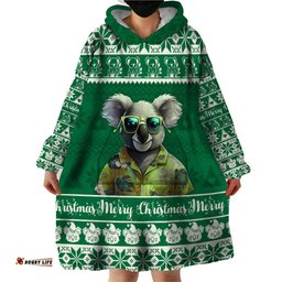 personalised australia koala christmas wearable blanket hoodie santa koala stay cool