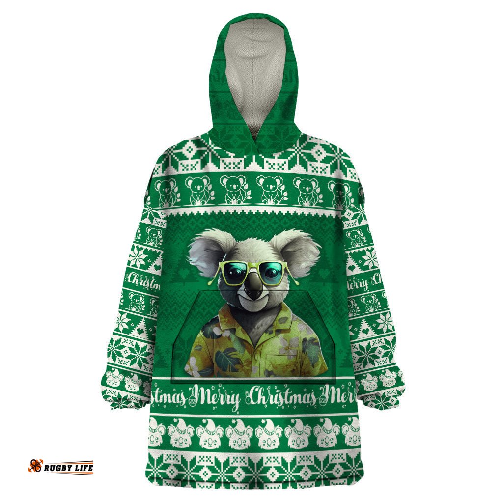 personalised australia koala christmas wearable blanket hoodie santa koala stay cool