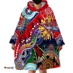 custom naidoc week 2024 essendon bombers wearable blanket hoodie australia aboriginal dot painting dt02